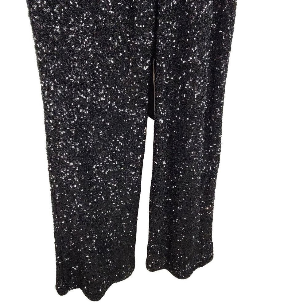 Express Womens Sequin V Neck Tie Waist Wide Leg Jumpsuit Size XS Black - Picture 6 of 16